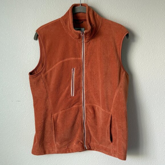 Horny Toad Womens Fleece Full Zip Vest Size M Orange Mock Neck Pockets Outdoors - Picture 1 of 12